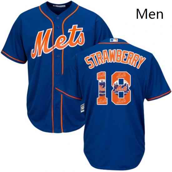 Mens Majestic New York Mets 18 Darryl Strawberry Authentic Royal Blue Team Logo Fashion Cool Base MLB Jersey